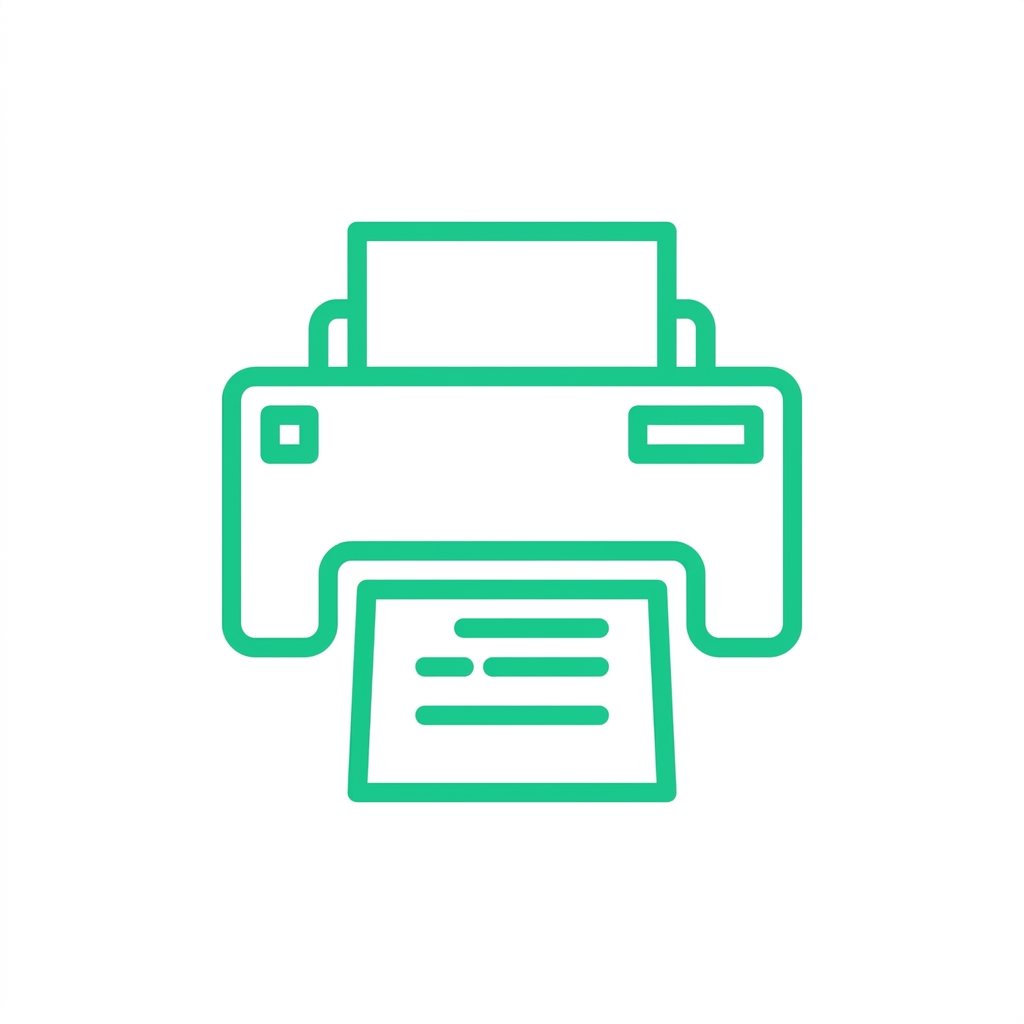 Outline of a printer with a sheet of paper coming out.