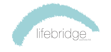 Lifebridge Australia Ltd logo with a curved light blue line above the text