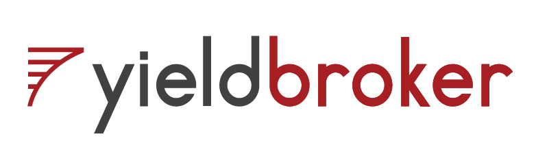 Yieldbroker logo with stylized red wing symbol and black and red text