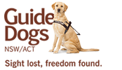 Guide Dogs logo with an illustration of a golden retriever and the text 'Sight lost, freedom found.'