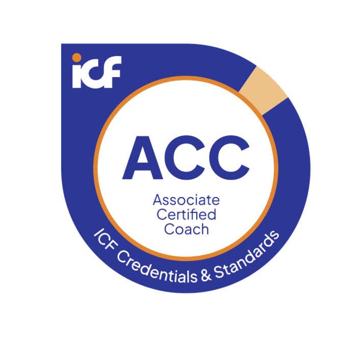 ICF logo with a badge that reads 'ACC' for Associate Certified Coach, indicating ICF Credentials & Standards.
