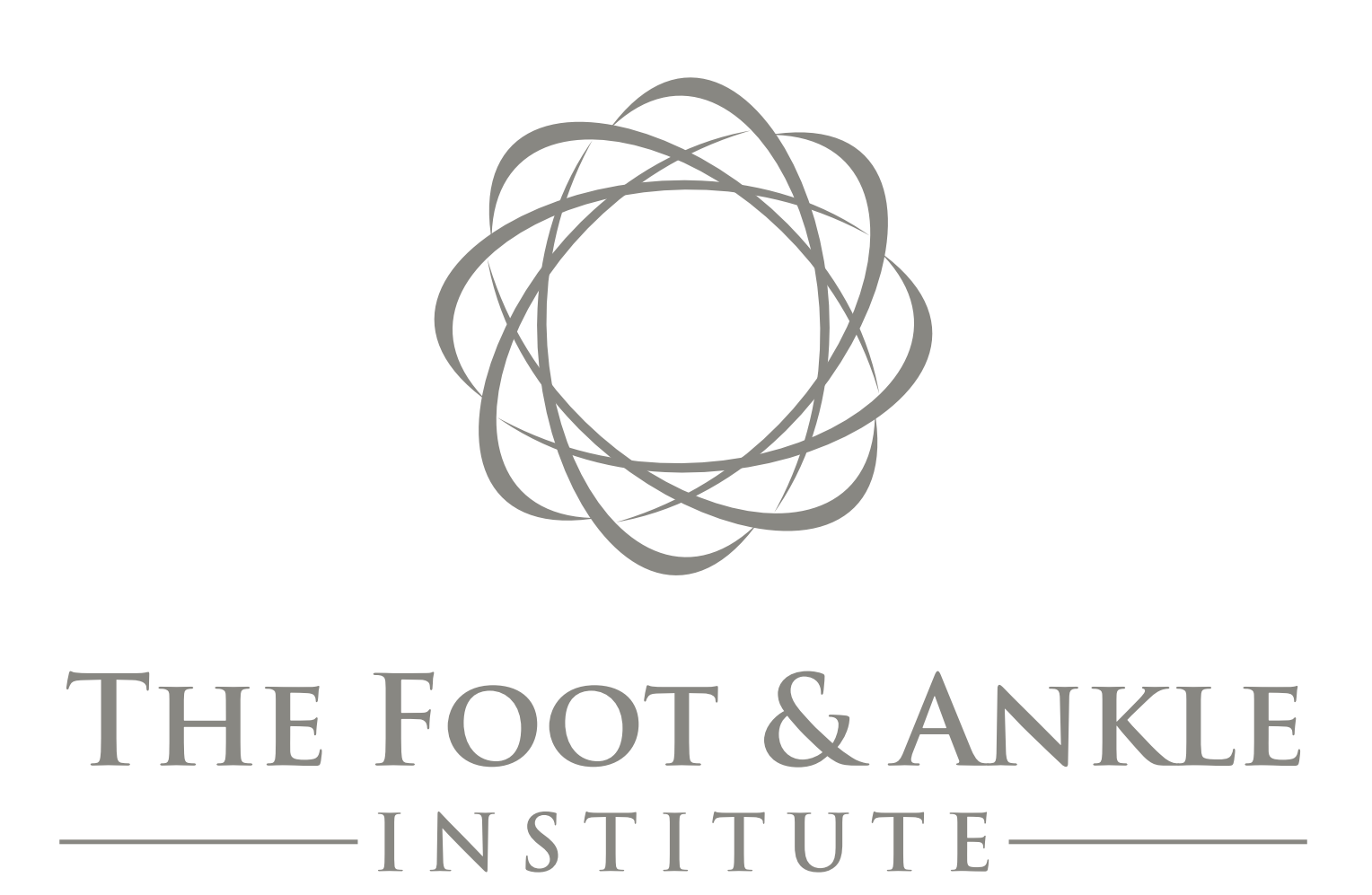 The Foot & Ankle Institute logo featuring a gray abstract geometric design above the text 'The Foot & Ankle Institute' in gray serif font with a horizontal line underneath.