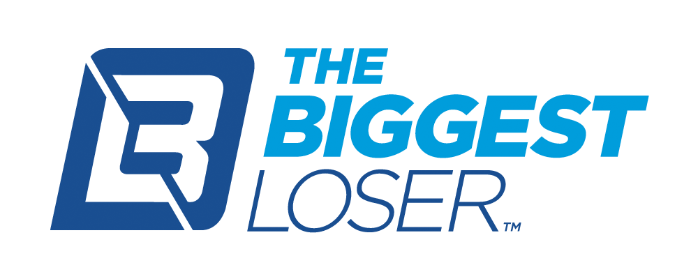 Logo for 'The Biggest Loser' featuring a stylized blue 'B' and the show title in bold blue and purple text.