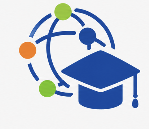 Icon of a graduation cap with an atom or globe symbol in the background.