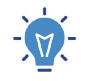 Blue light bulb icon with white filament and radiating lines.