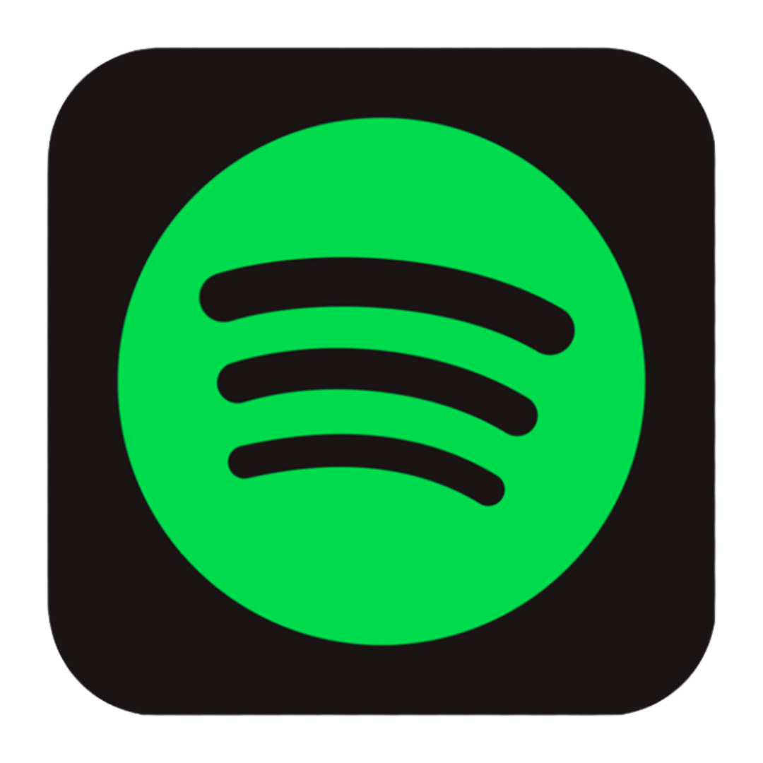 Spotify app icon with green circle and black curved lines on a black background