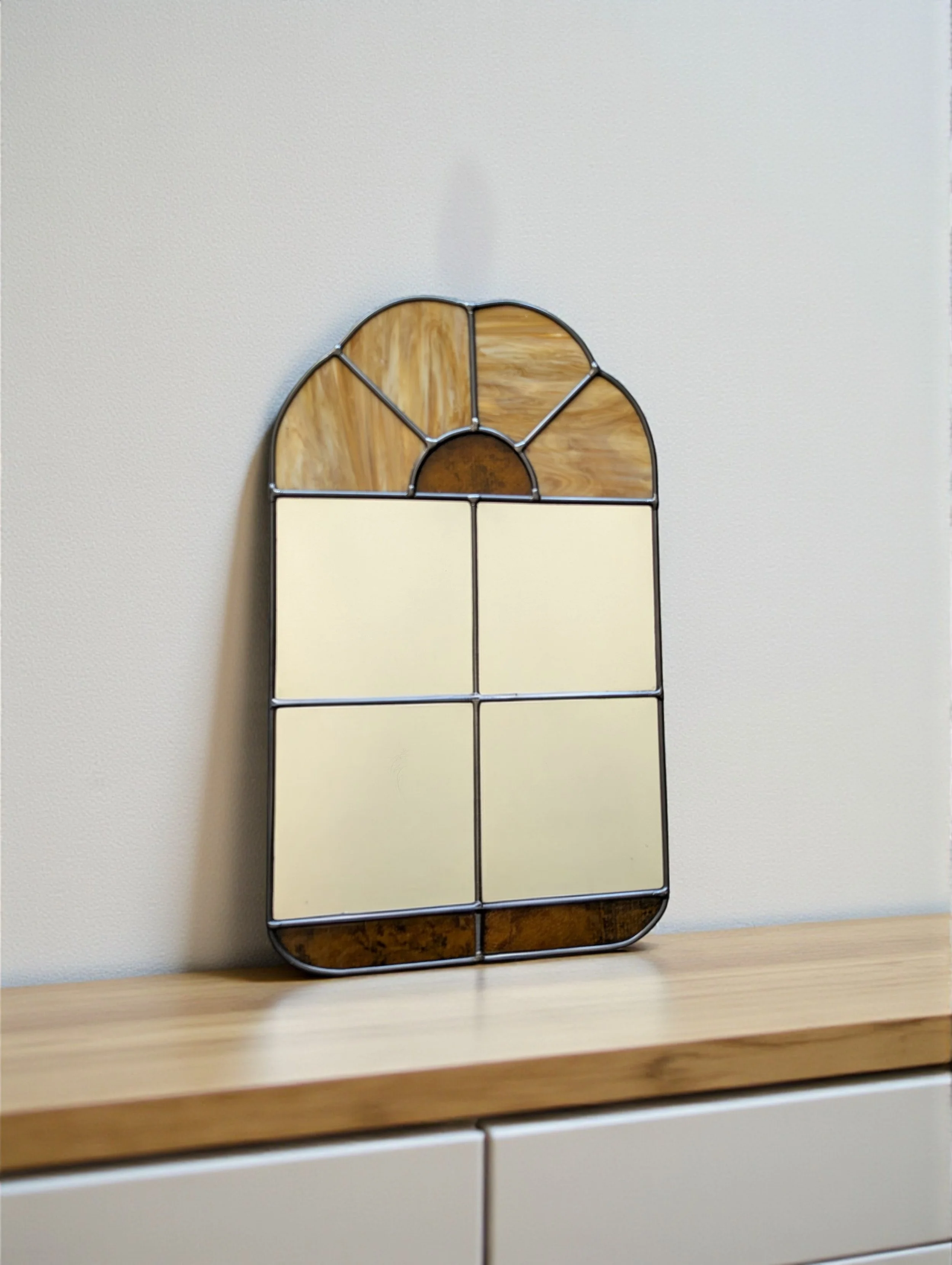 Vintage Fan Mirror in Oat & Amber
