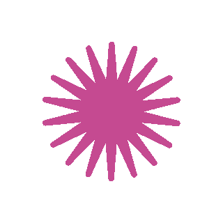 Pink background with a purple floral or starburst pattern in the center.