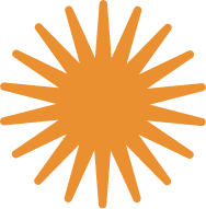 An orange sunburst graphic with radiating lines.
