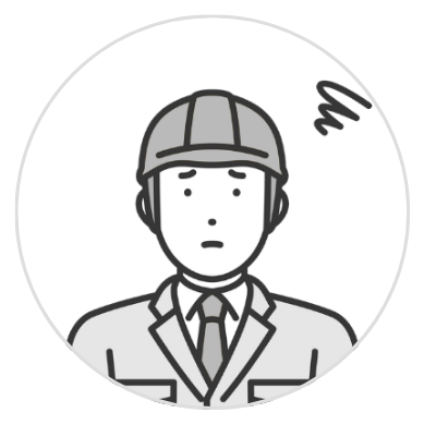 工事用ヘルメットをかぶった男性が困った顔をしたイラスト