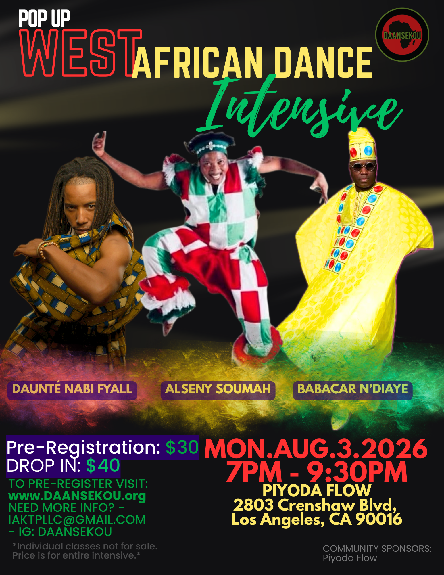 Popup West African Dance Intensive with Master Teachers Babacar N’Diaye (Senegal) & Alseny Soumah (Guinea) Hosted by Daunté “Nabi” Fyall 