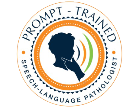 Logo for Prompt-Trained Speech-Language Pathologist featuring a silhouette of a face speaking into a hand with sound waves.