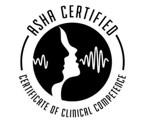 A logo for ASHA Certification that features a profile of a person's face with sound waves on either side.