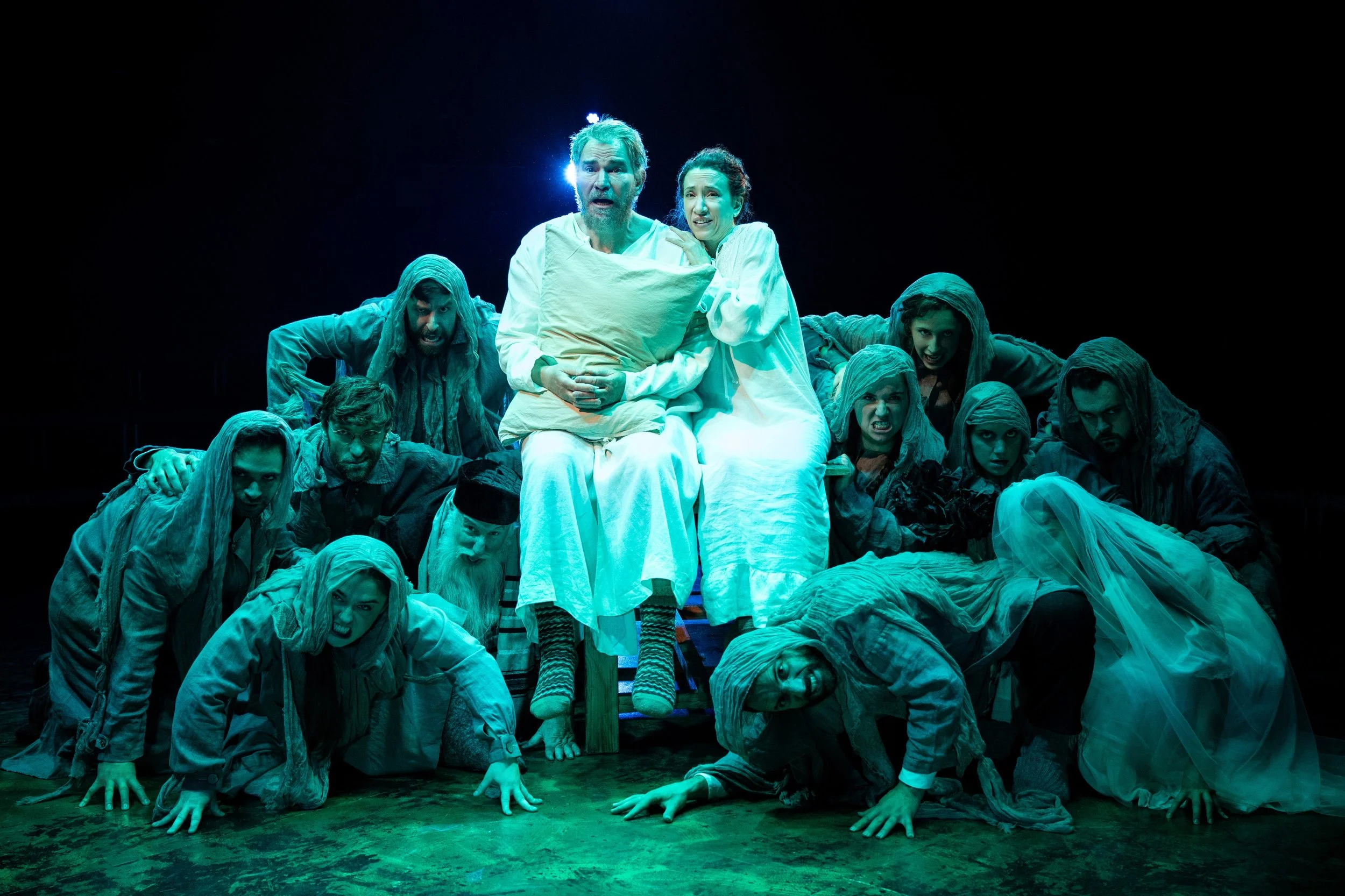 8._Douglas Sills (Tevye), Amie Bermowitz (Golde), and the cast of Fiddler on the Roof at Signature Theatre. Photo by Daniel Rader.jpg