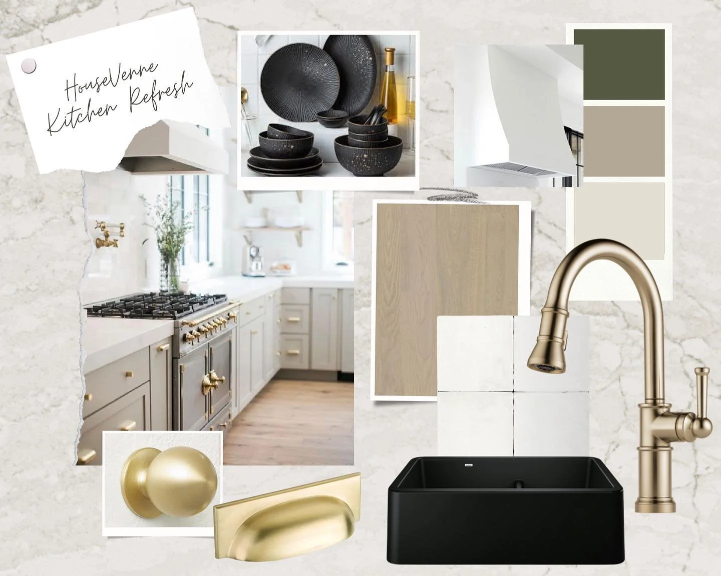 We are currently refreshing our own kitchen and this is the mood board! I&rsquo;m confident the kitchen will eventually be beautiful, but right now the soffits are partly torn out, the base cabinets are stripped, waiting to be stained, and there are 