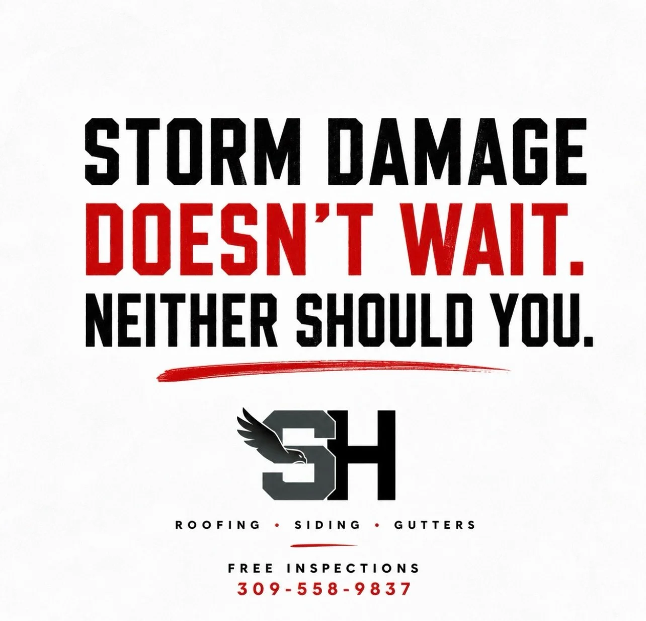 Storm season is here ⛈️
Don&rsquo;t wait until it leaks.
Free inspections available.  #SlatehawkSolutions #IowaRoofing #stormdamage #roofingexperts