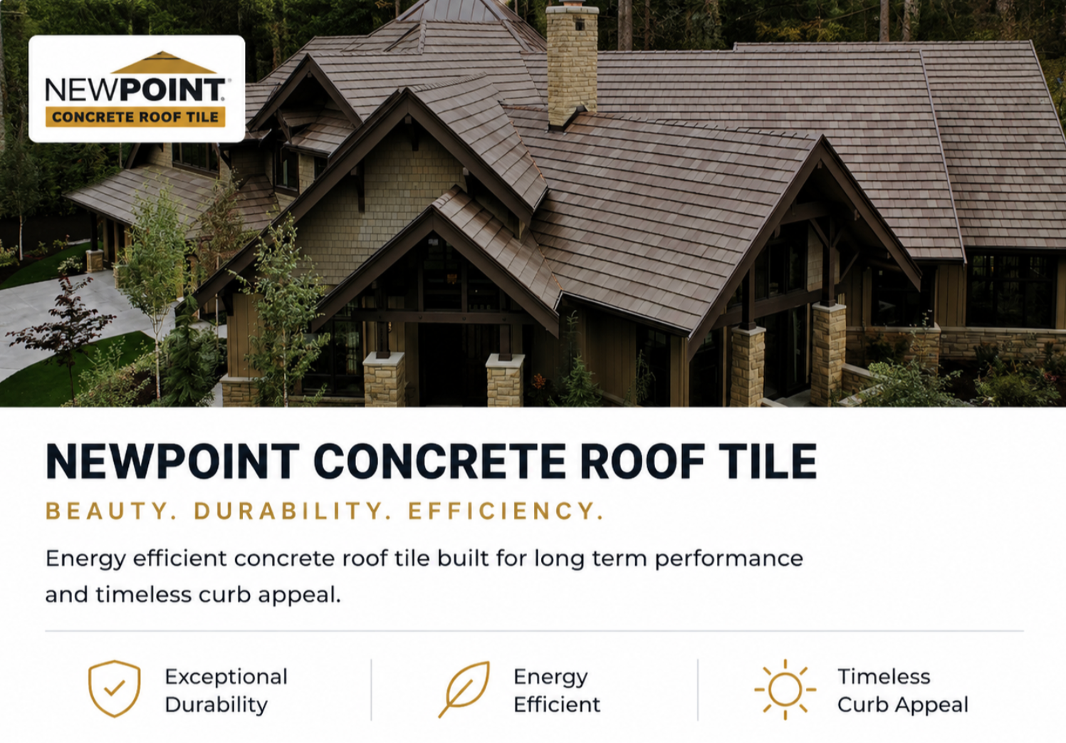 Newpoint concrete roof tile providing energy efficiency, strength, and long-term performance.