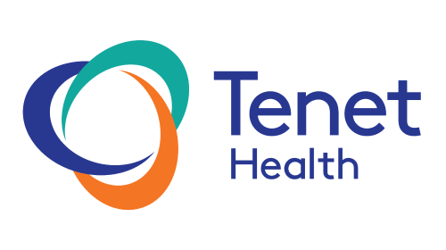 Tenet Health logo with three interconnected rings in blue, green, and orange next to the company name in blue text.