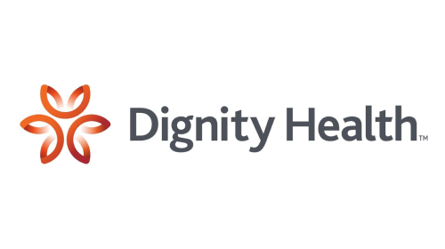 Dignity Health logo with an orange flower icon and gray text