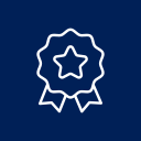 Simple line drawing of a ribbon or award badge with a star in the center.