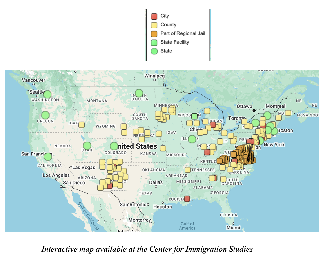 Map of the United States showing locations of sanctuary cities, counties, and states.