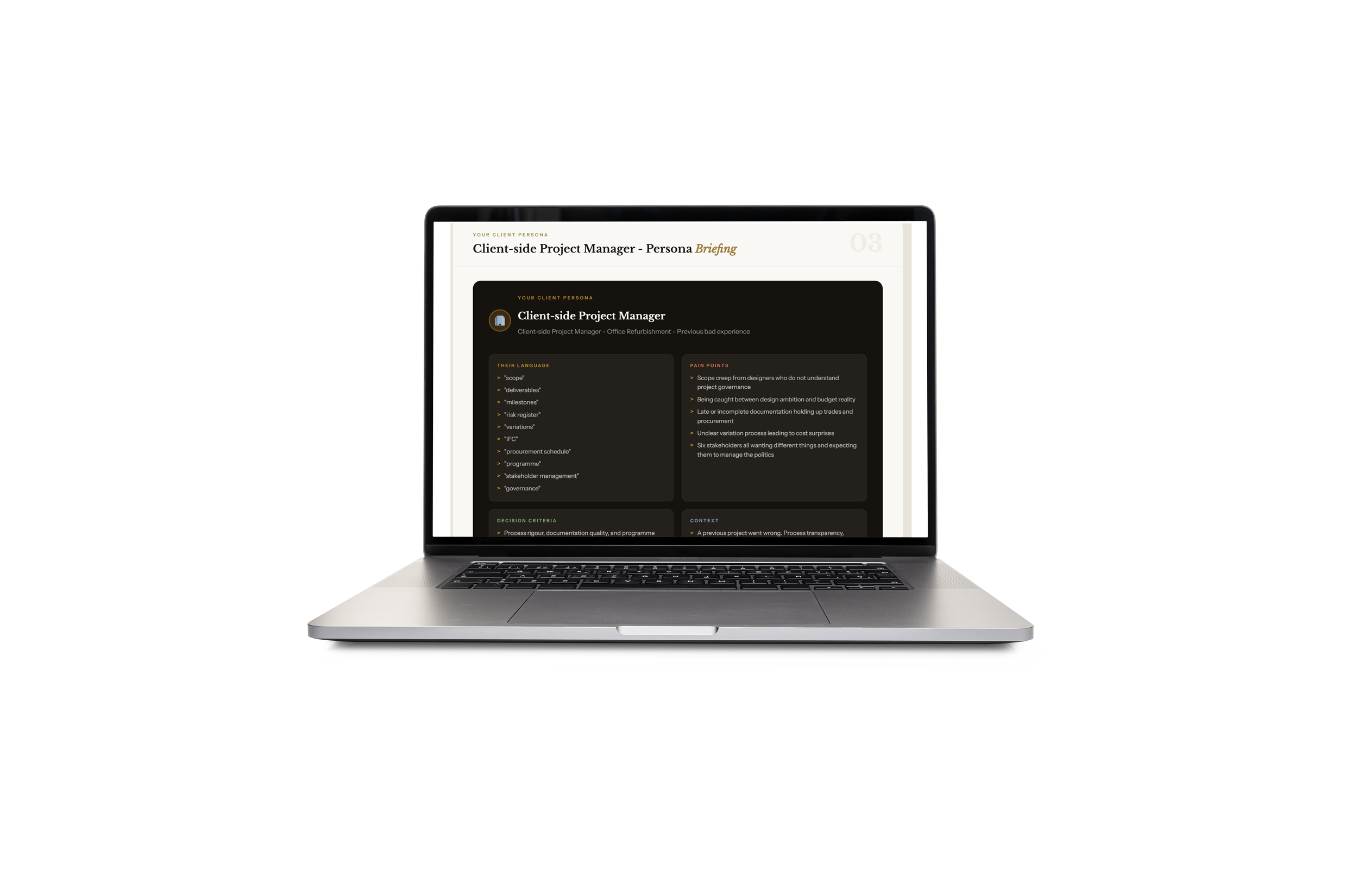 Interior design persona builder for commercial clients