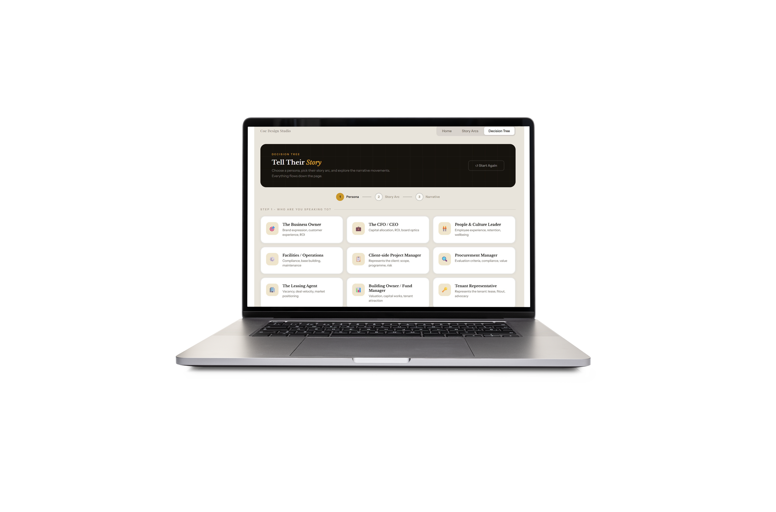 Commercial client storytelling template for interior design