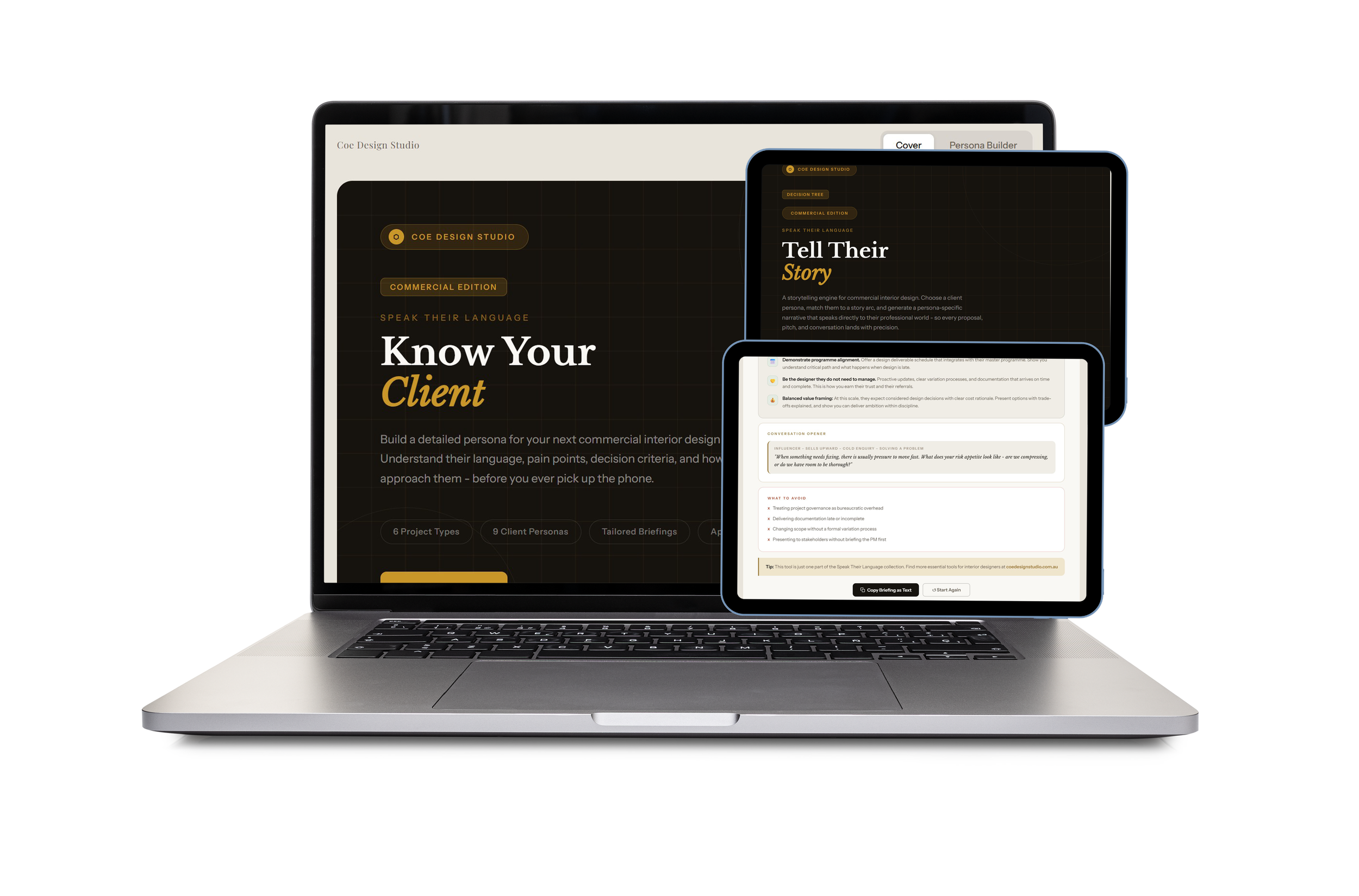 An open laptop with a sales template in a bundle of products