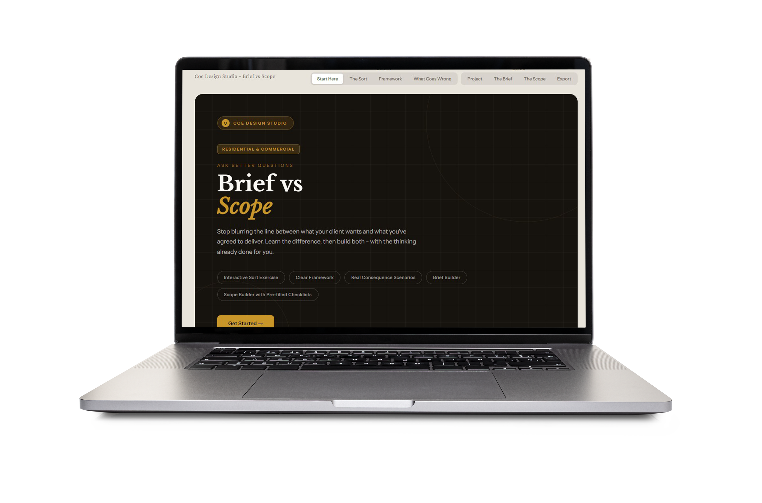 Laptop displaying the storytelling template tool for interior designers by CDS