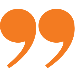 Orange quotation marks in a stylized design