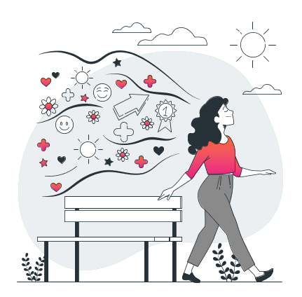 Cartoon woman sunny day stroll