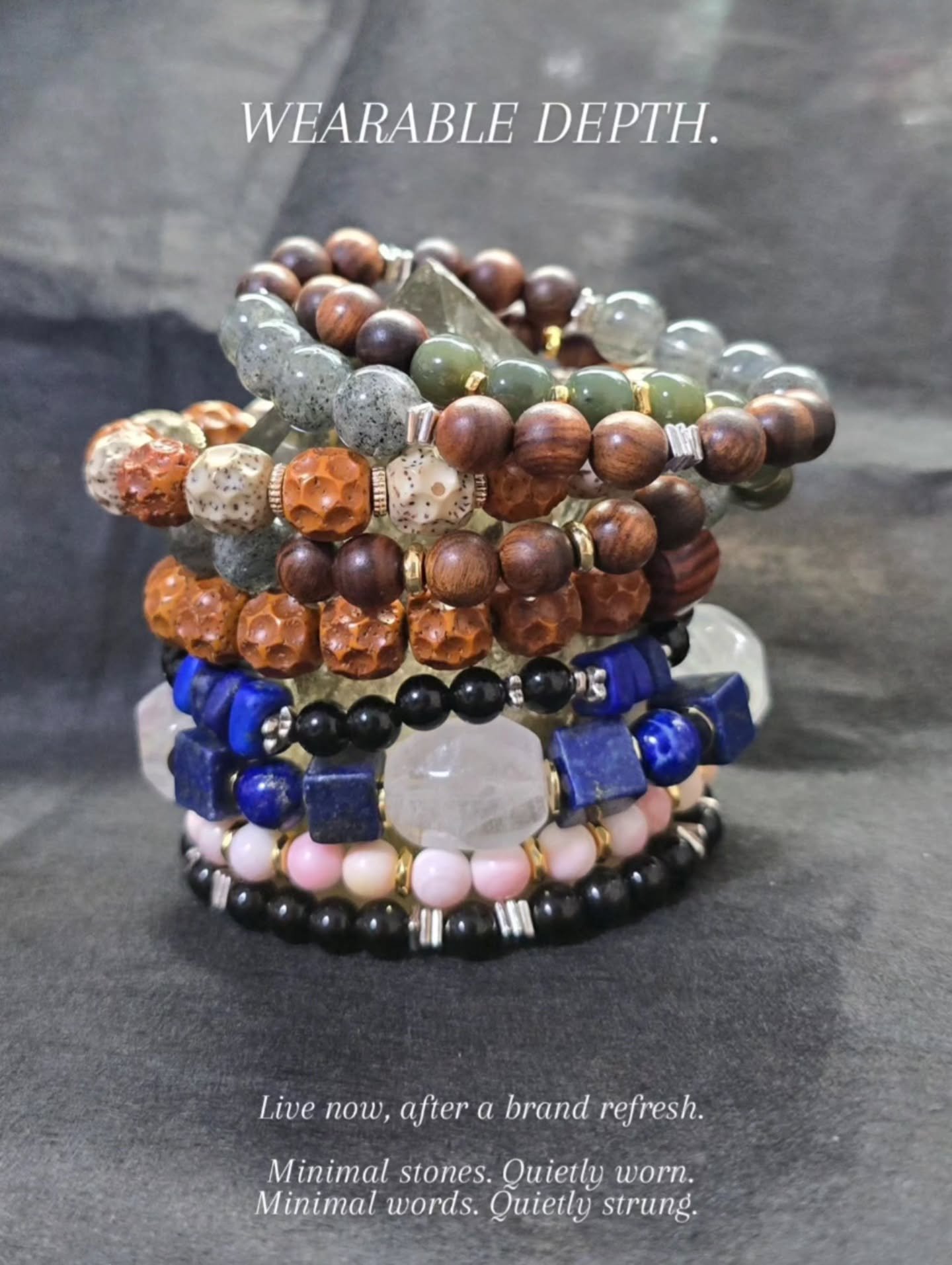 A quieter return.

Minimal stones. Quietly worn.
Minimal words. Quietly strung.

There is always something to feel connected to.