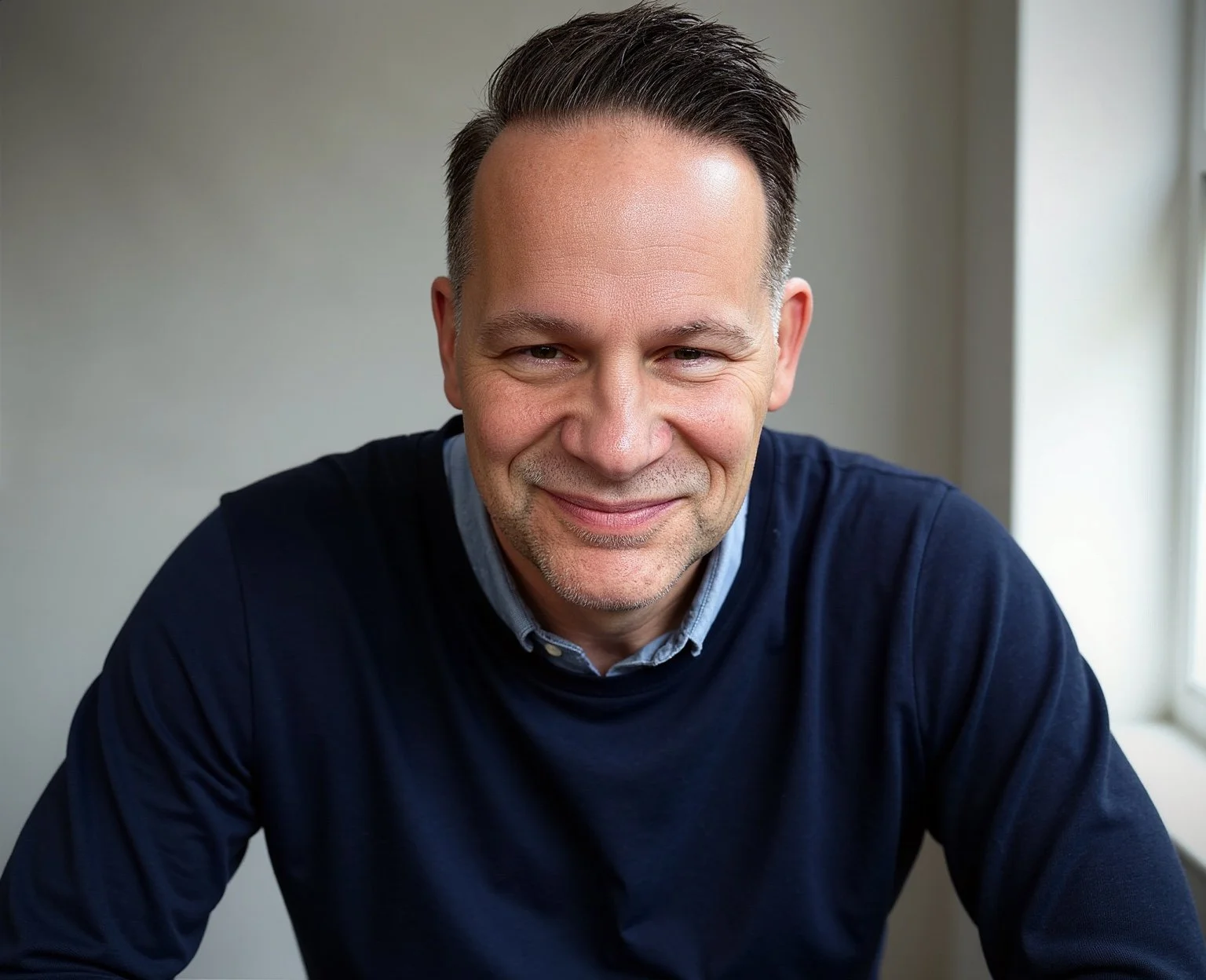Craig Polston, founder of Polston Media Group, wearing a navy sweater
