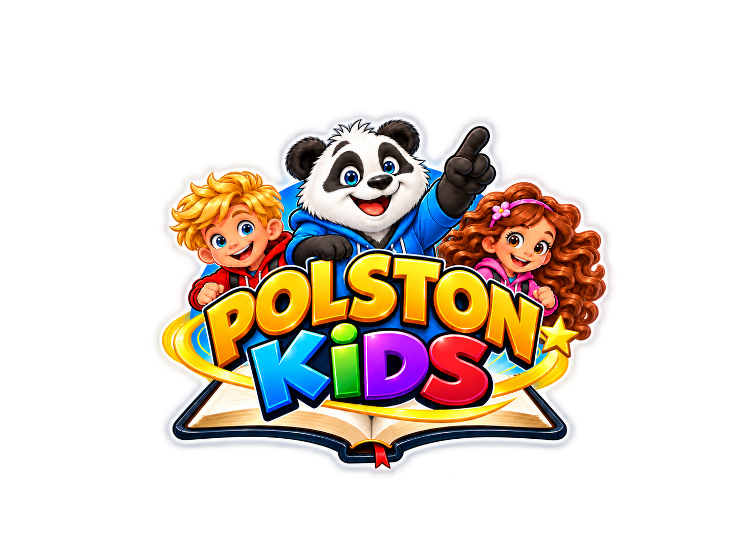 Polston Kids logo with Thaddeus, Jon, and Grace and a complete soft white glow