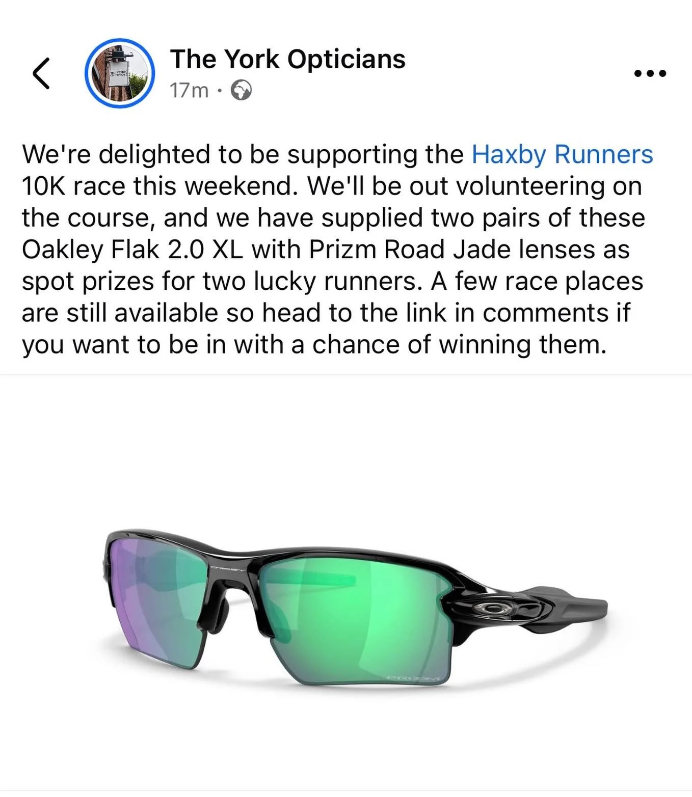 Whoohooooo! How grateful are we to @the_york_opticians - thanks so much guys. This is an epic prize and ANYONE with a race number could win 😎👌 

If you&rsquo;ve not got your place sorted yet then head over to the link in the bio to get entered! 💚?