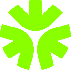 Groen logo met een abstracte bloem- of boomachtige vorm op een zwarte achtergrond
