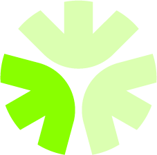 Groen en zwart logo met vorm die lijkt op een bloem of ster.