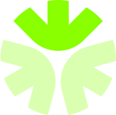 Groen logo met bloemachtige of stervormige elementen op een zwarte achtergrond.