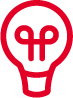 Red outline of a human head with a light bulb inside