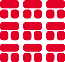 A pattern of red dots and shapes on a black background.