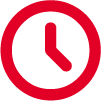 Red clock icon on a white background