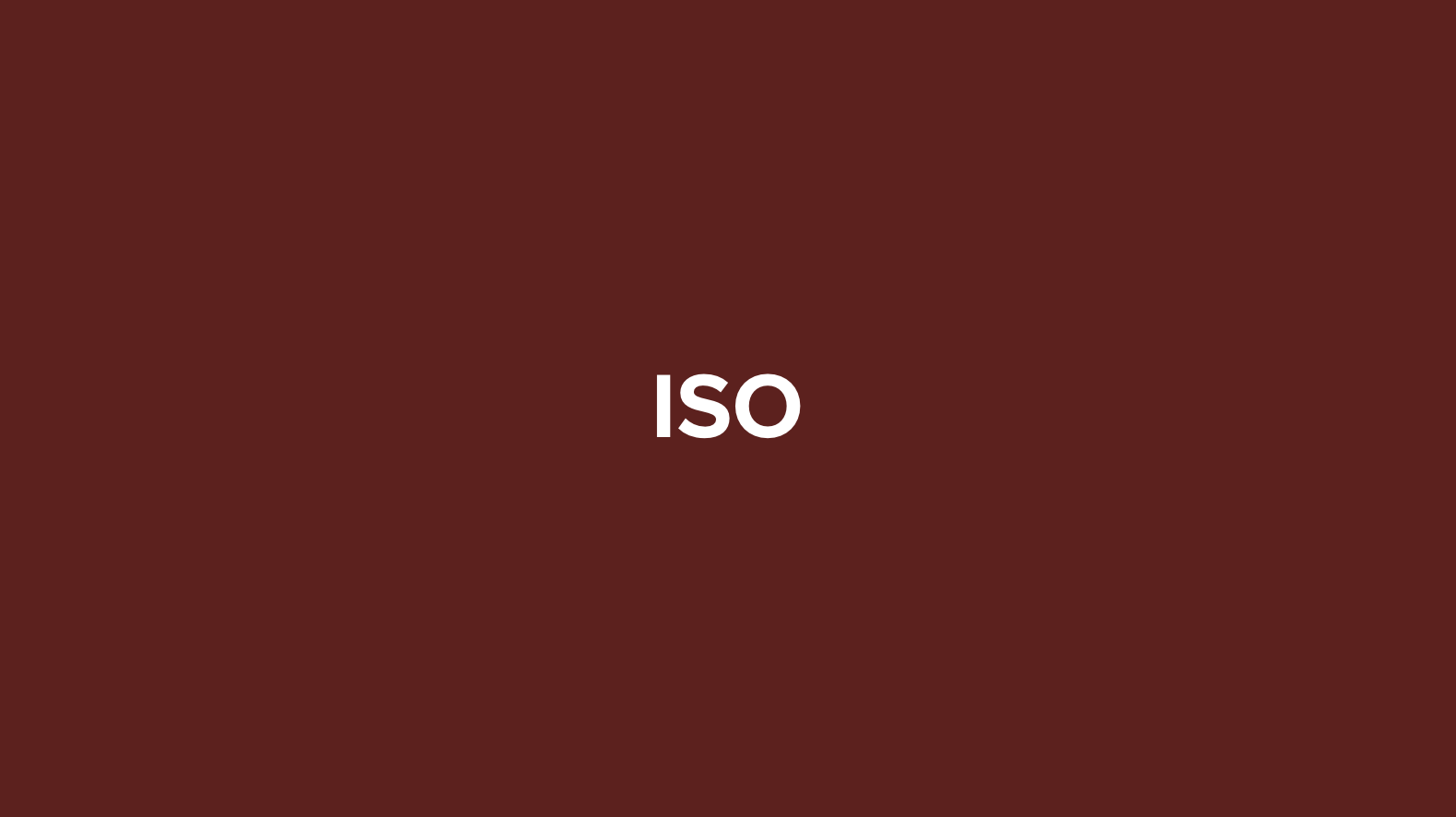 Red background with the word 'ISO' in white text centered.