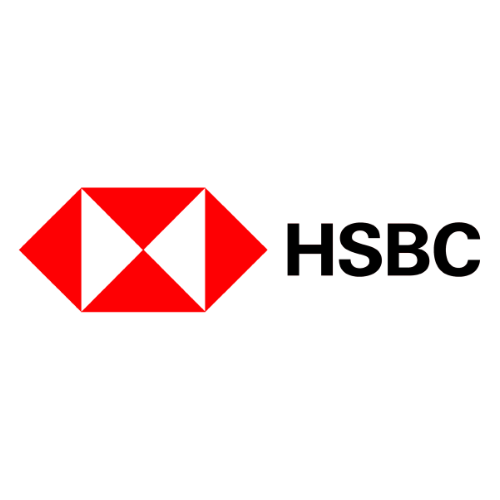 HSBC logo with a red hexagon and black text.