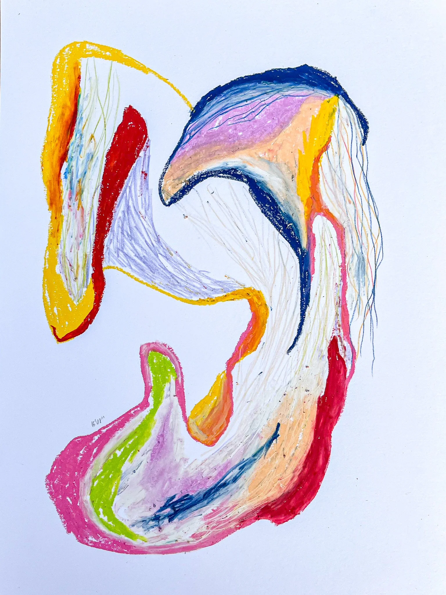 16'08''. Oil pastel and pencil on paper, 40x30, 2025.