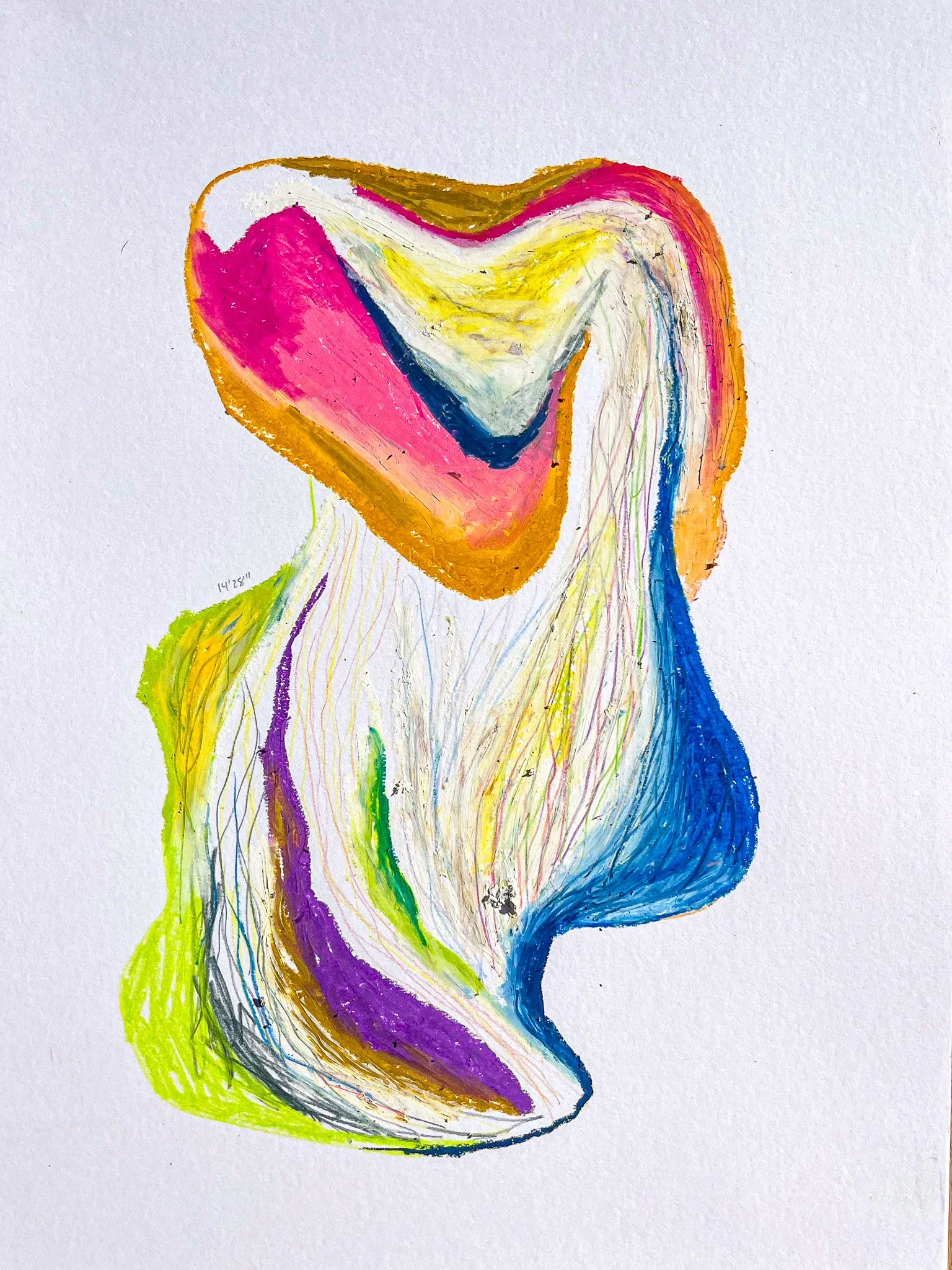 14'28''. Oil pastel and pencil on paper, 40x30, 2025.