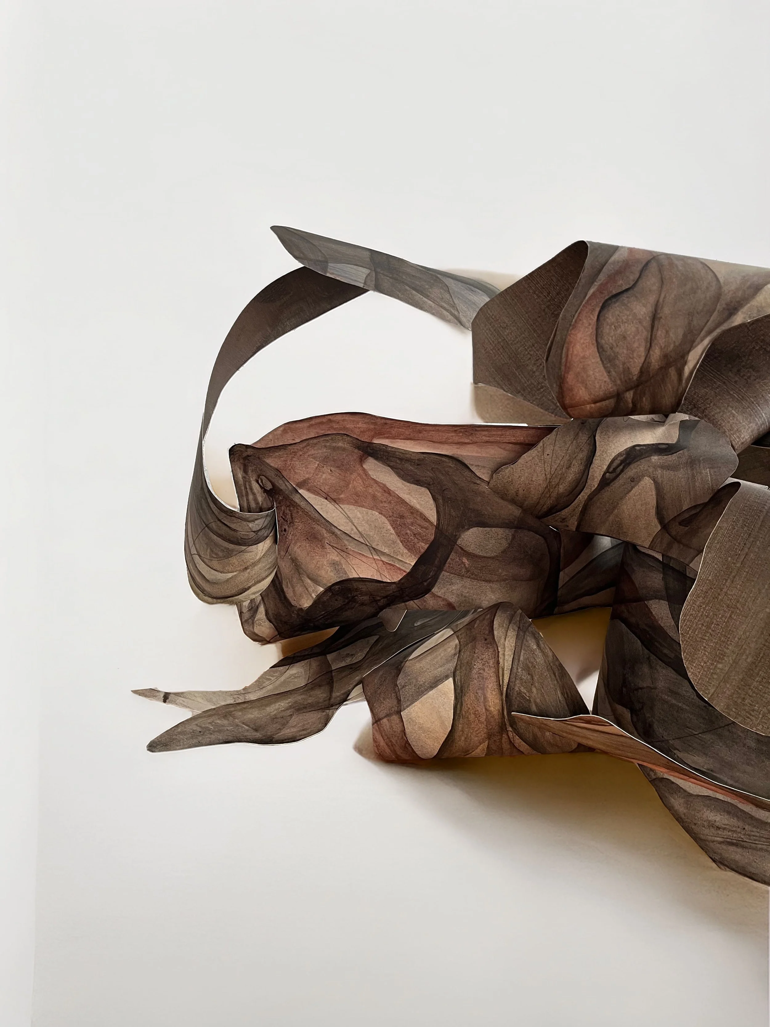 Sculpture. Beautiy for Ashes. Acrylic and pencil on paper, 80x55x40cm, 2025.