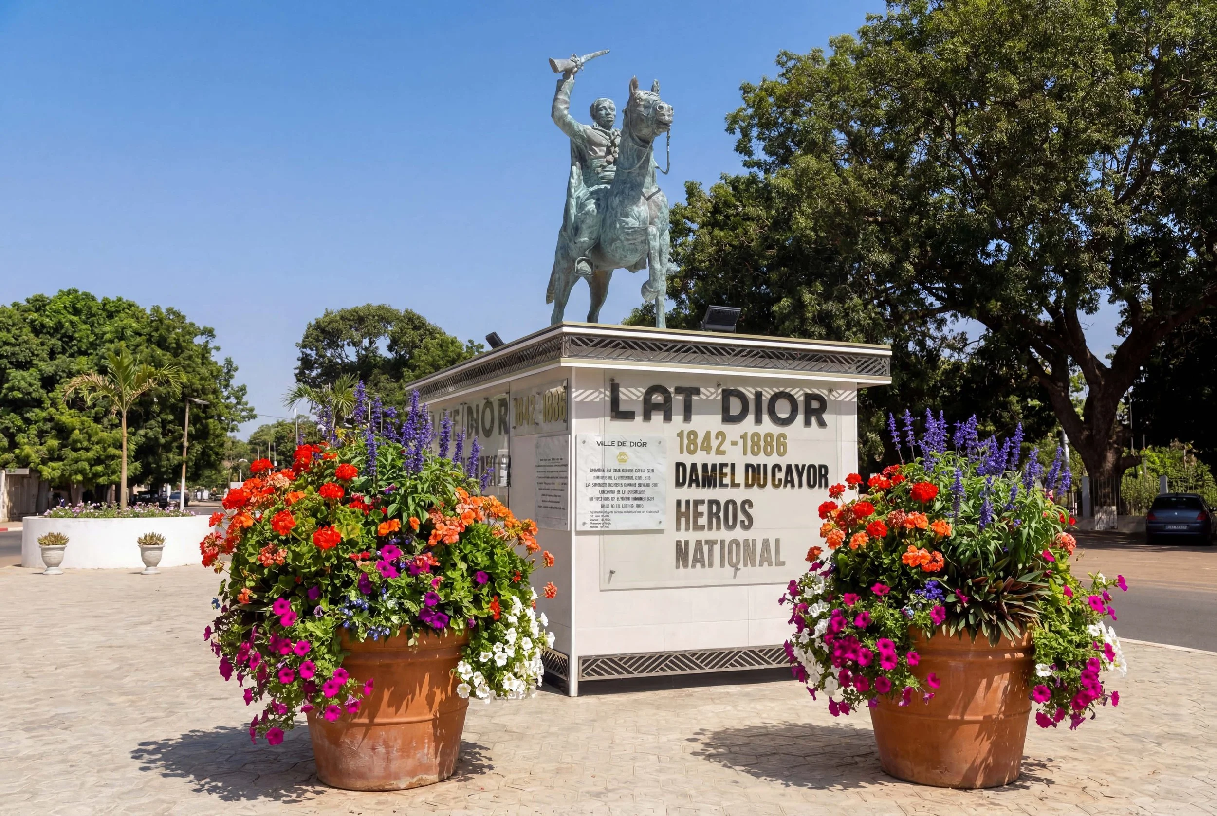 Piédestal du mémorial Lat Dior à Thiès, réalisation Afa Faty. Sculpture monumentale et mobilier urbain design Sénégal.