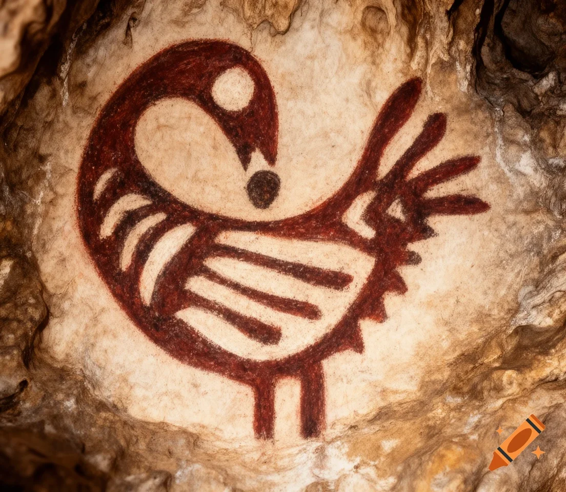 Peinture rupestre représentant Sankofa le symbole adinkra de la source de sagesse