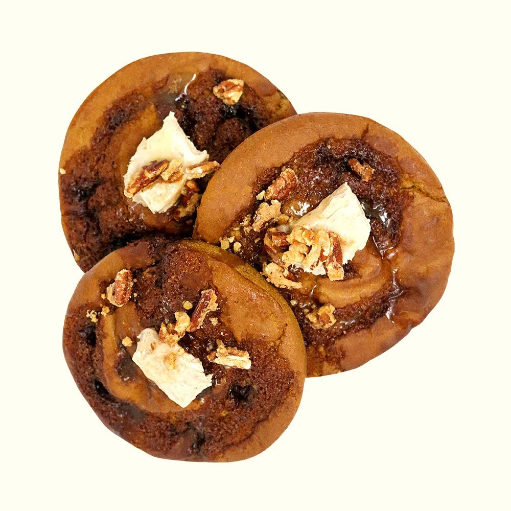 Harvest Pancakes - Gluten free pumpkin pancakes topped with candied pecans,
cinnamon butter and 100% pure maple syrup.