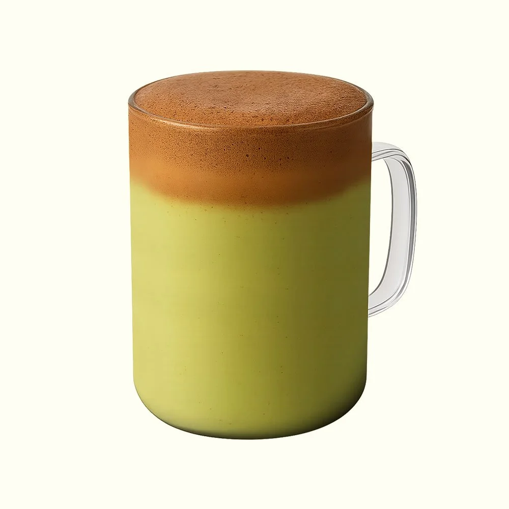 Choco Matcha - Organic espresso, matcha,
chocolate pea protein, organic grassmilk, pistachio, vanilla, dark chocolate.